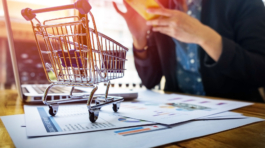 Cropped image of woman inputting card information and key on phone or laptop while shopping online.